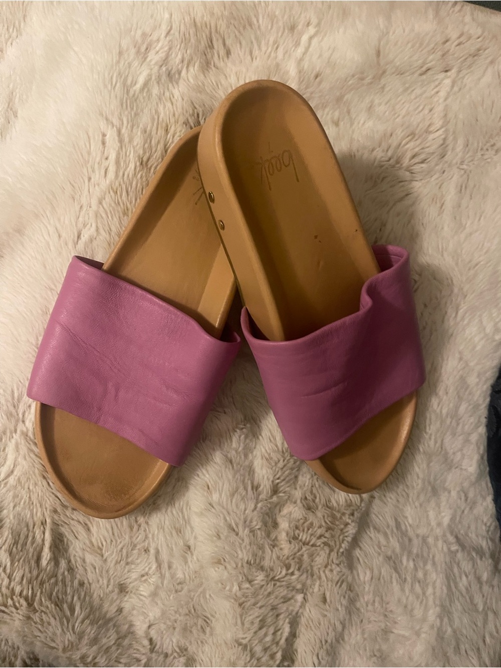 Beek Pink Leather Slide Sandals | Comfort Platform Slides | Size 7